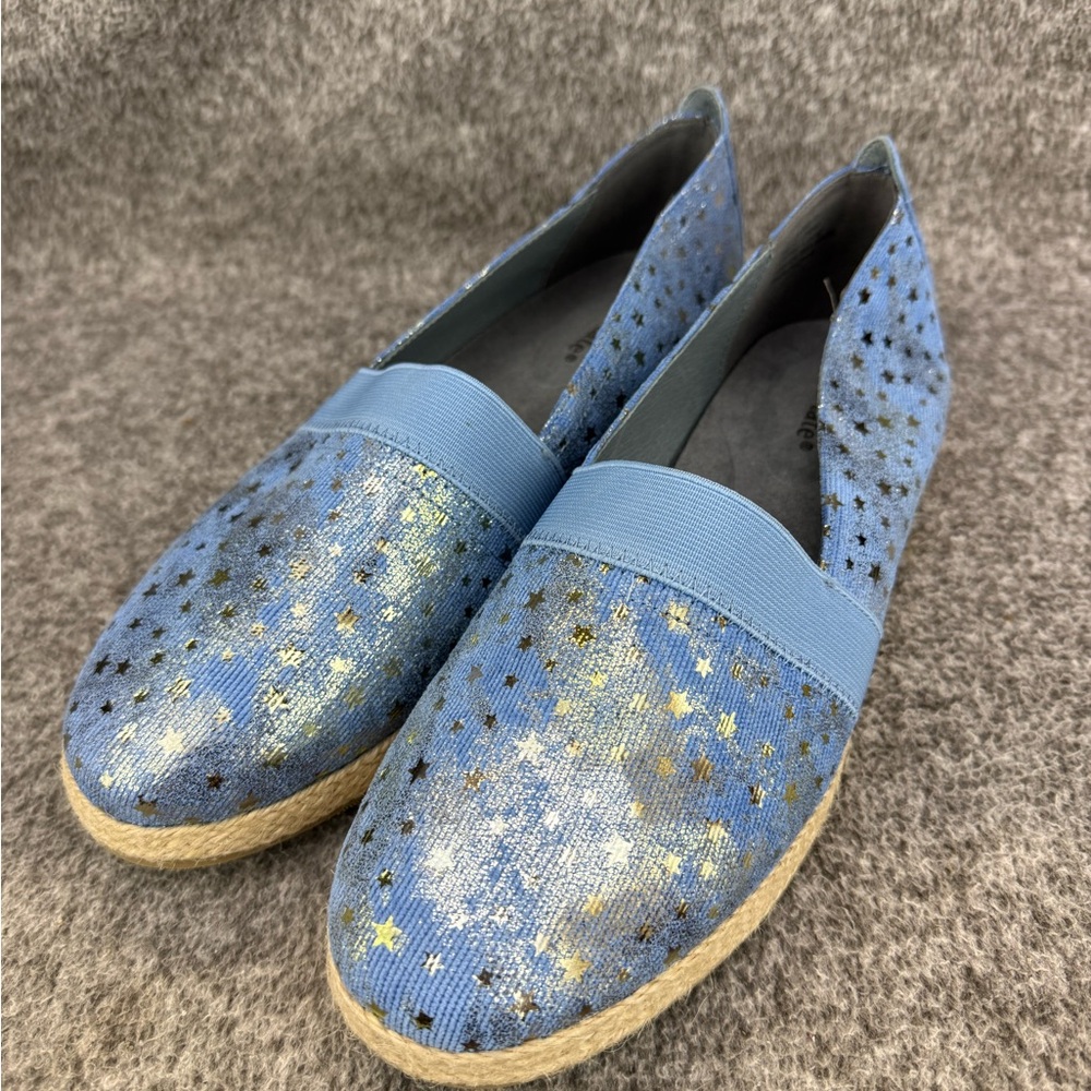 Women’s 9.5M David Tate Grin Blue Metallic Star Slip-On Espadrilles Flat Shoes